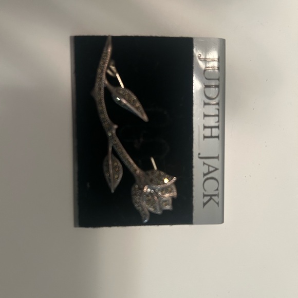 Vintage JUDITH JACK Sterling Marcasite STEMMED ROSE FLOWER Brooch 2-1/4” NEW - Picture 3 of 4